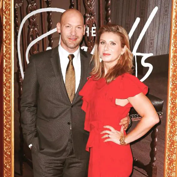 Corey Stoll with his wife, Nadia Bowers, in 2018.