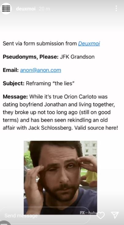 Deuxmoi's blind tip on Jack Schlossberg's new girlfriend, Orion Carloto