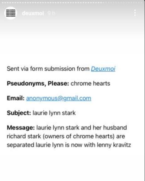 Deuxmoi tip on Laurie Lynn Stark dating Lenny Kravitz