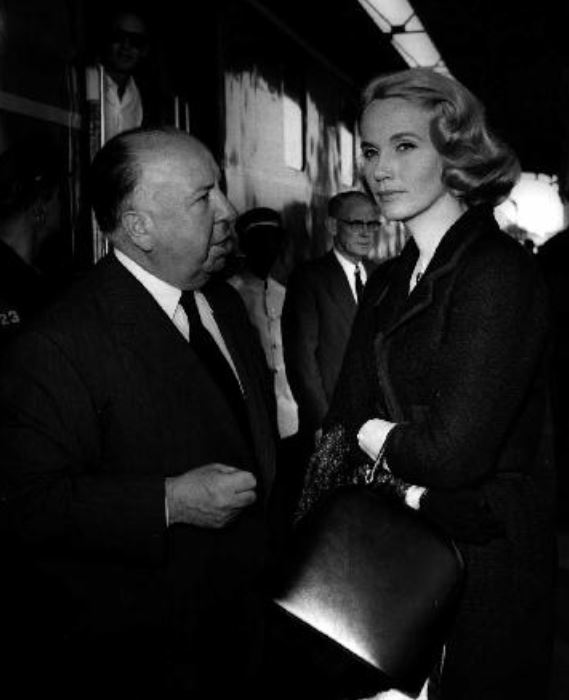 Eva Marie Saint with Alfred Hitchcock on the set of North by Northwest