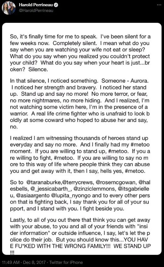 Harold Perrineau's lengthy Twitter statement in defense of his daughter.  
