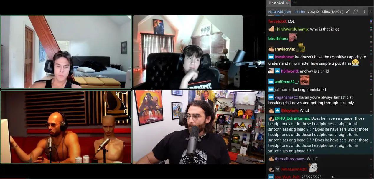 HasanAbi and Andrew Tate debate on a live Twitch stream