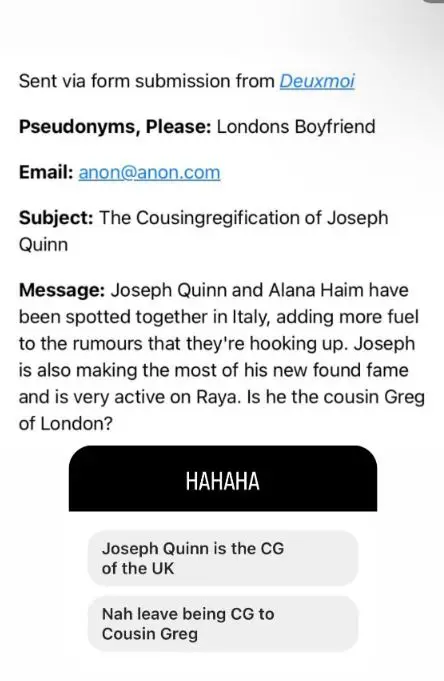 Deuxmoi's blind item claiming Joseph Quinn and Alana Haim are allegedly dating