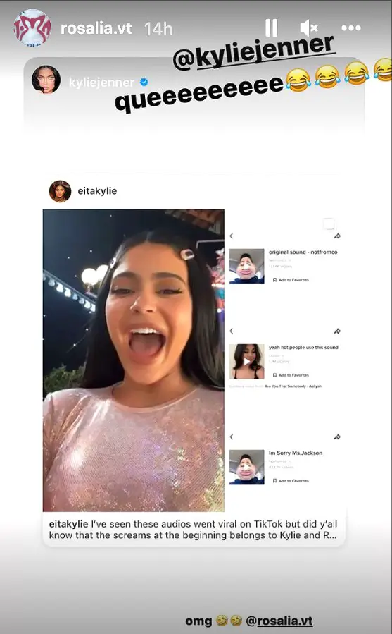 Kylie Jenner and Rosalia show their surprise to a sound clip of them screaming going viral on TikTok.
