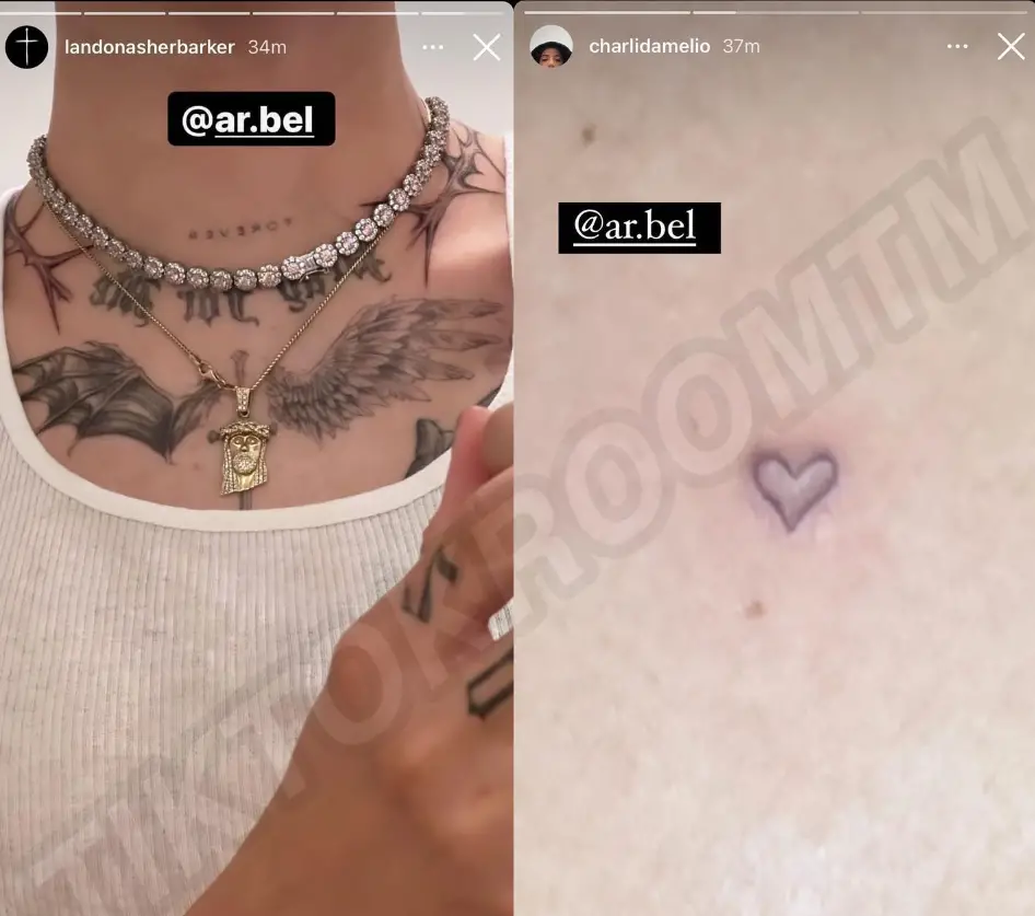 Charli D'Amelio and Landon Barker upload photos of their tattoo at the same time fuelng dating rumors
