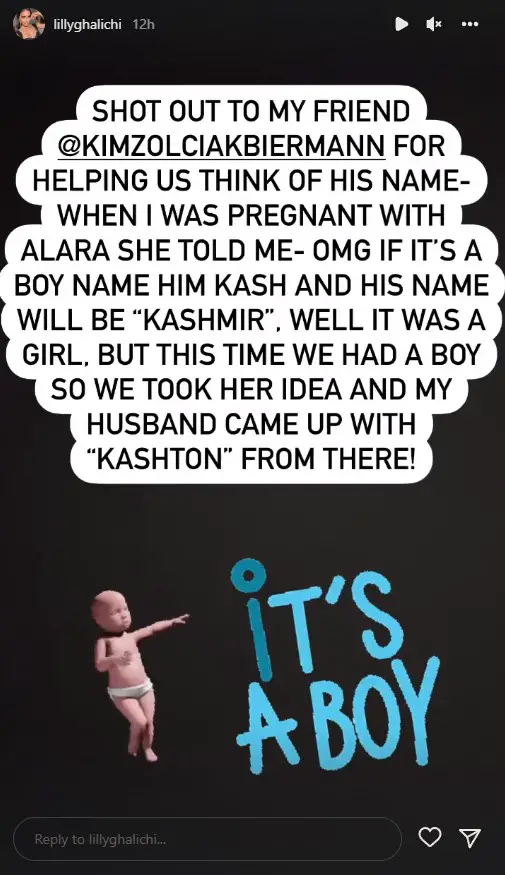 Lilly Ghalichi revealed how she and her husband chose the name for their second baby.