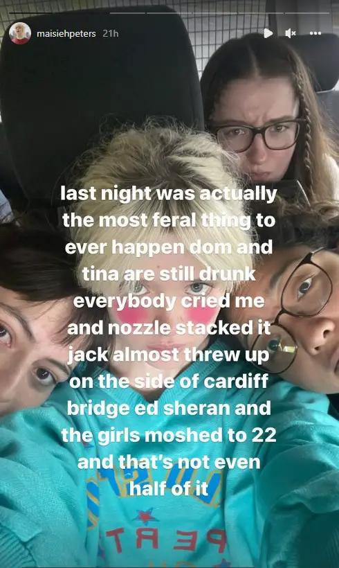 Maisie Peters, now age 22, recapped her birthday celebrations on her Instagram stories.