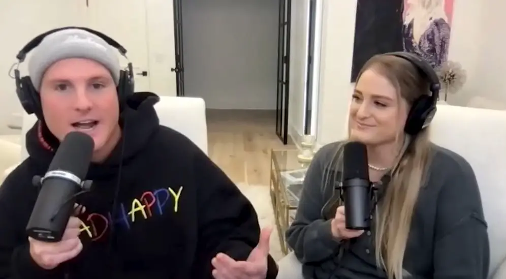 Meghan Trainor and her brother on a podcast