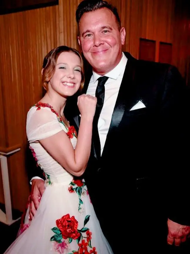 Millie Bobby Brown with one of her parents, her father Robert 'Bobby' Brown.