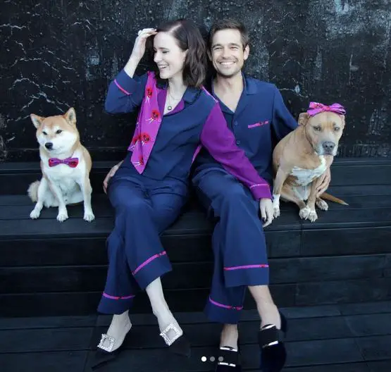 Rachel Brosnahan and her husband at home during the virtual Emmy Awards 2020