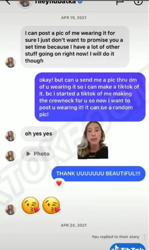 Small business owner accused Riley Hubatka of not promoting her product like they had agreed on 