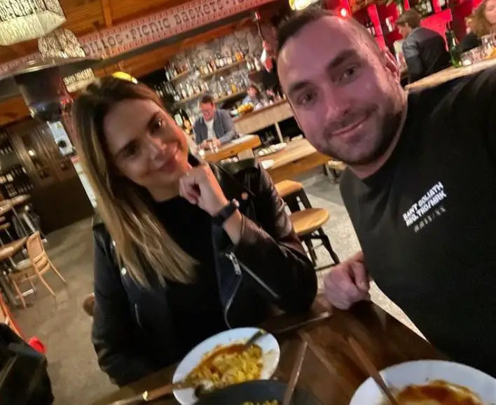 Sam Harris and her husband on a date at their restaurant.