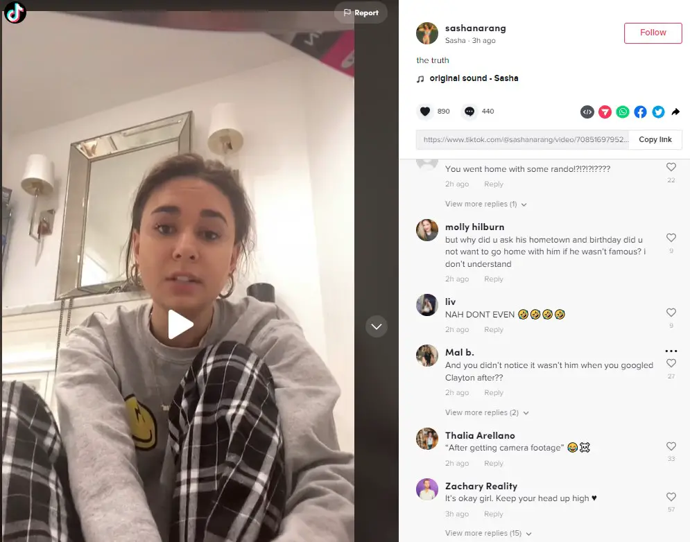 Sasha Narang shares an apology video mentioning Clayton Echard and Susie Evans.