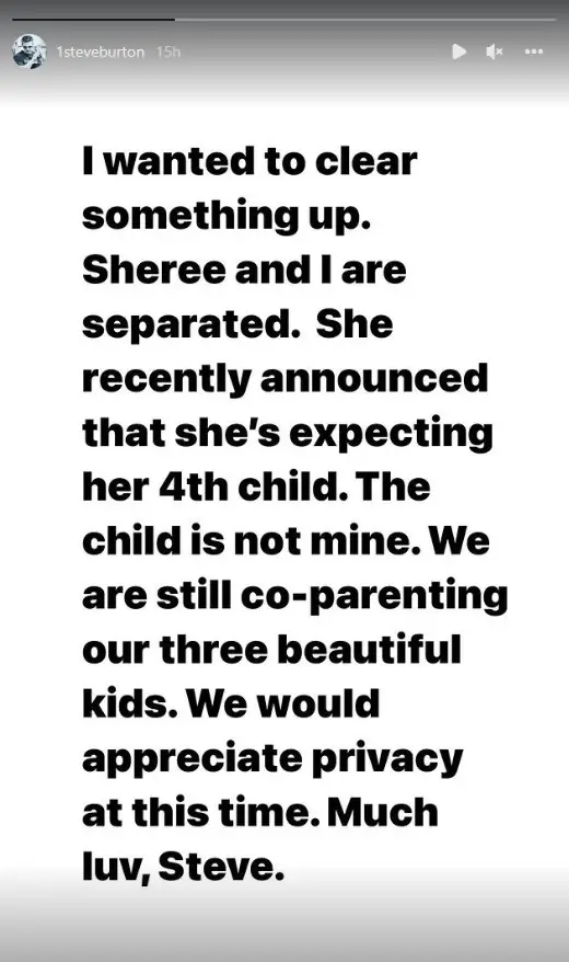 Steve Burton hints at divorce with wife Sheree Burton on Instagram after she revealed she was pregnant a while ago.