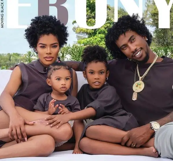 Teyana taylor with her husband and two kids on the cover of Ebony Magazine