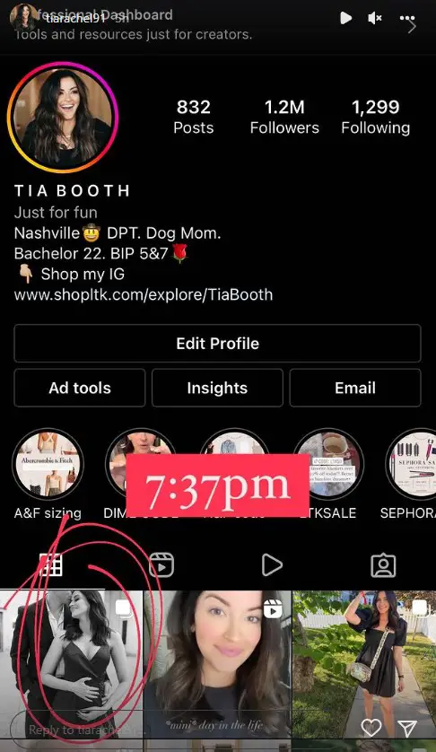 Tia Booth explains her Instagram post was still up at 7:37 pm.