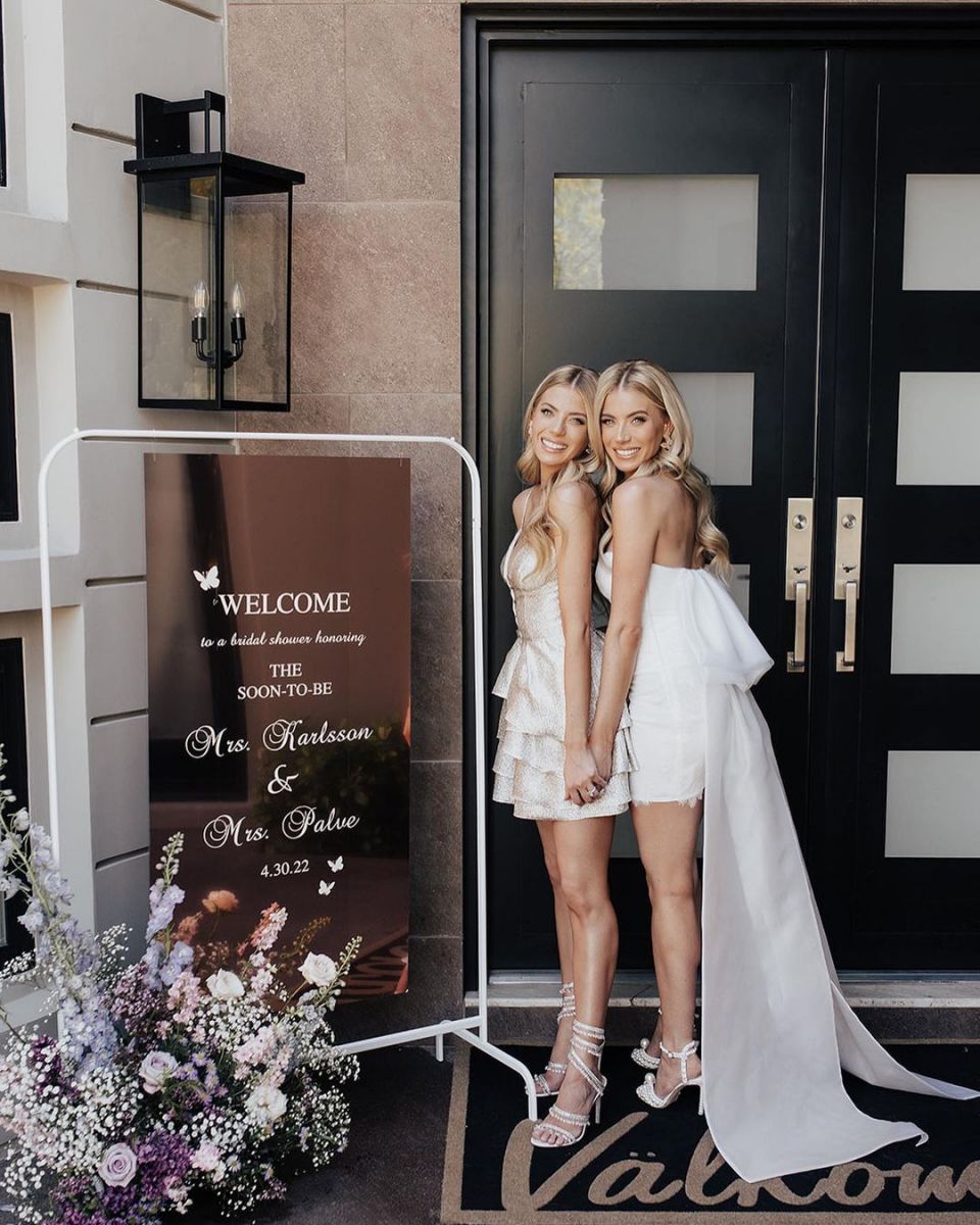 TwinsÂ Emily Ferguson and Haley Ferguson in their joint bridal shower