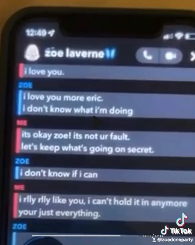 Alleged grooming texts between Zoe and a 14-year-old named Eric.