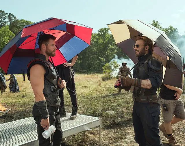 Chris Evans and Chris Hemsworth at the set of Avengers: Infinity War