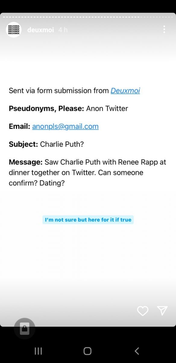 Deux Moi first started rumors about Renee Rapp and Charlie Puth dating.