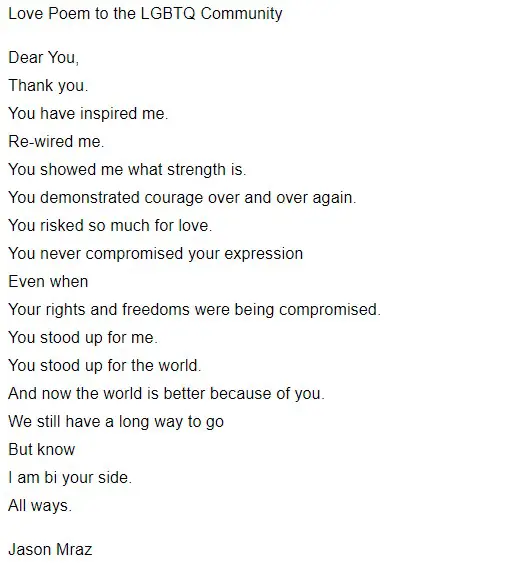 Jason Mraz's poem celebrating Pride Month.