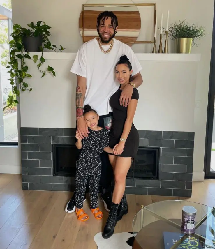 JaVale McGee with his baby mama and daughter Genevieve Grey McGee. 