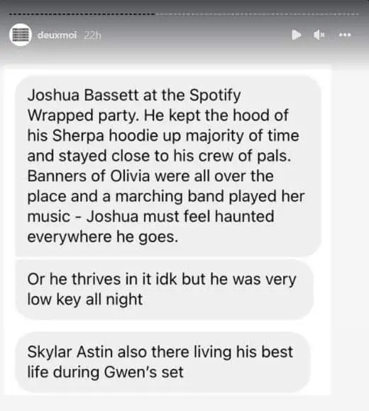 Joshua Bassett reportedly remained private at Spotify Wrapped Party amid Olivia Rodrigo Craze.