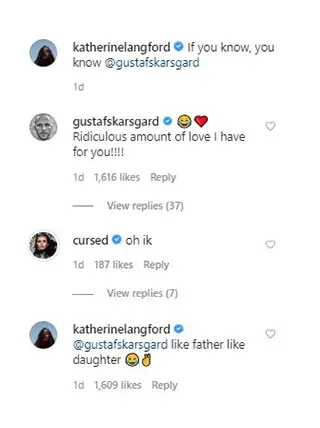 Katherine Landford And Gustaf SkarsgÃƒÆ’Ã‚Â¥rd comment on Instagram post