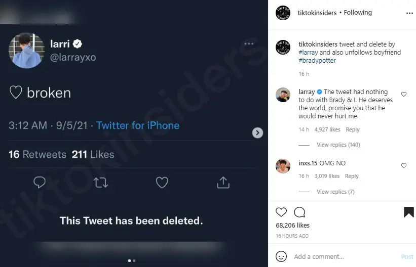 Larray adresses his breakup rumors with boyfriend Brady Potter