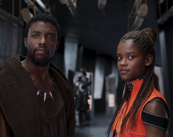 Letitia Wright as Shuri and Chadwick Boseman as T'Challa in 'Black Panther.'