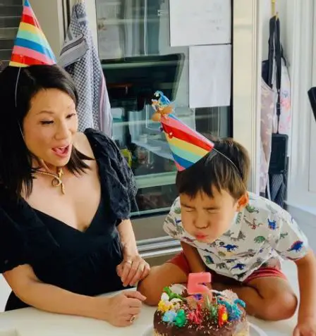 Lucy Liu celebrating her son Rockwell Lloyd's fifth birthday in August 2020.