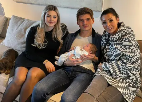 Max Verstappen with his mom, wife and child 