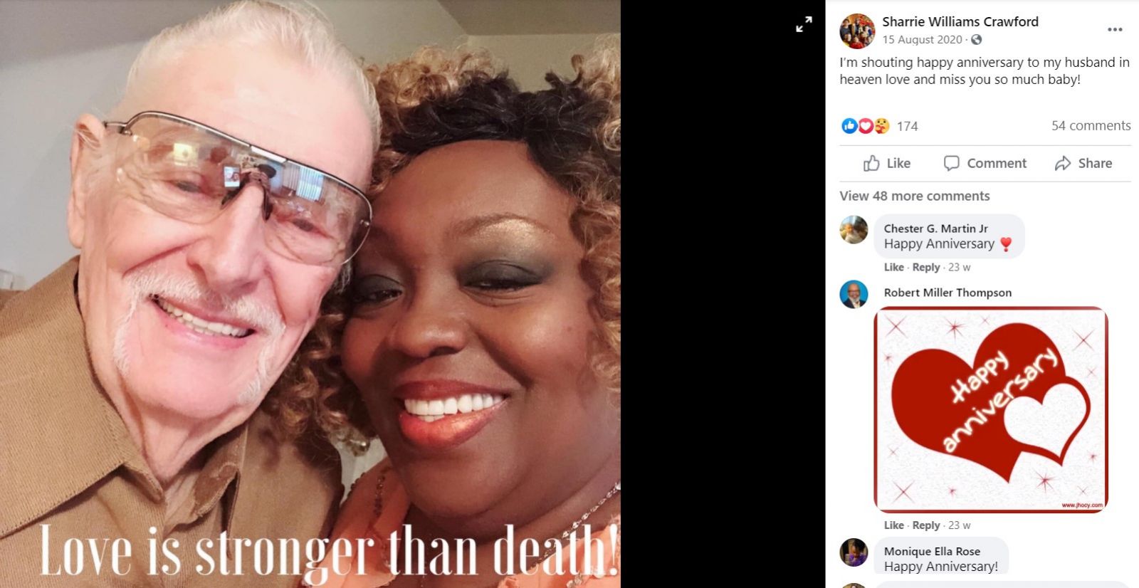 Sharrie Williams remebers her late husband on their wedding anniversary. 